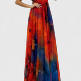 Caprice Vestido Maxi de Gasa con Estampado Floral y Cuello Halter