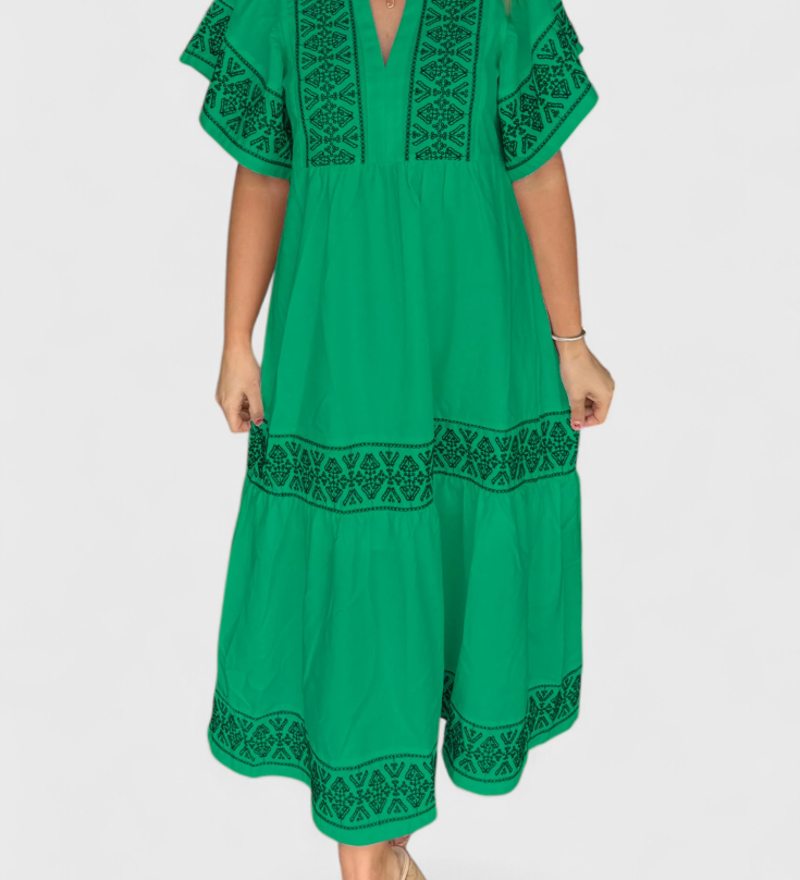 Allona Vestido Maxi Boho con Escote en V y Corte Relajado