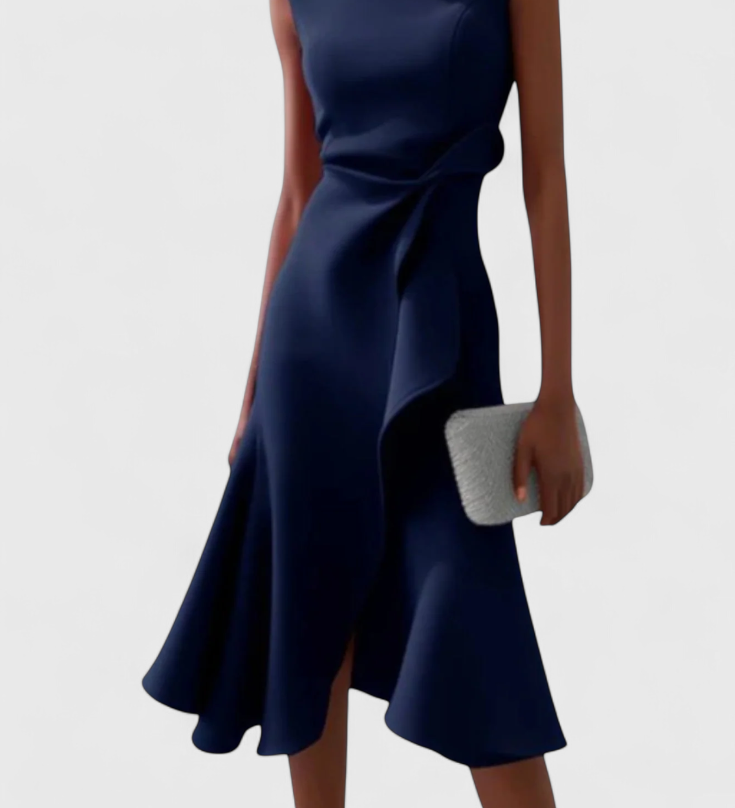 Claudia Vestido Midi Asimétrico con Drapeado Elegante