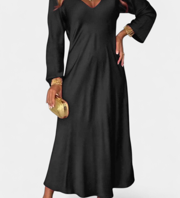 Riva Vestido Fluido con Escote en V y Mangas Largas