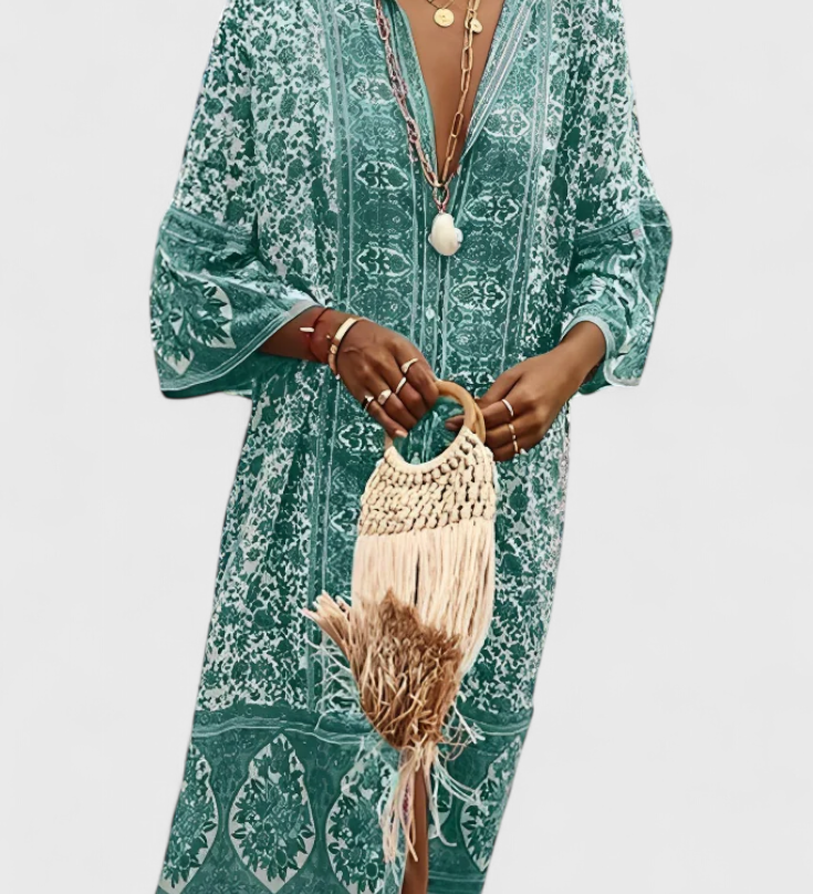 Chinara Vestido Largo Boho con Bordado Étnico y Silueta Relajada