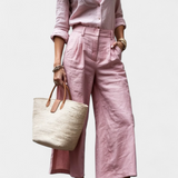 Sabina Conjunto Rosa de Camisa Suelta y Pantalones Capri