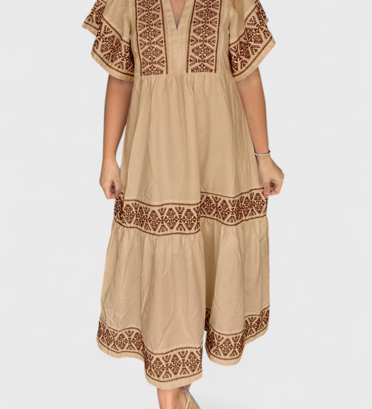 Allona Vestido Maxi Boho con Escote en V y Corte Relajado
