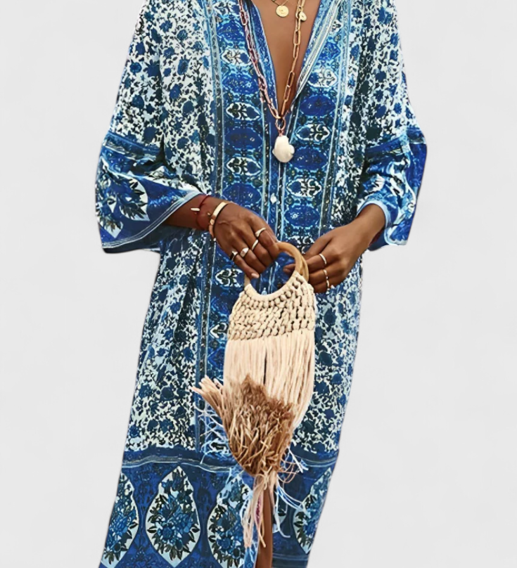 Chinara Vestido Largo Boho con Bordado Étnico y Silueta Relajada