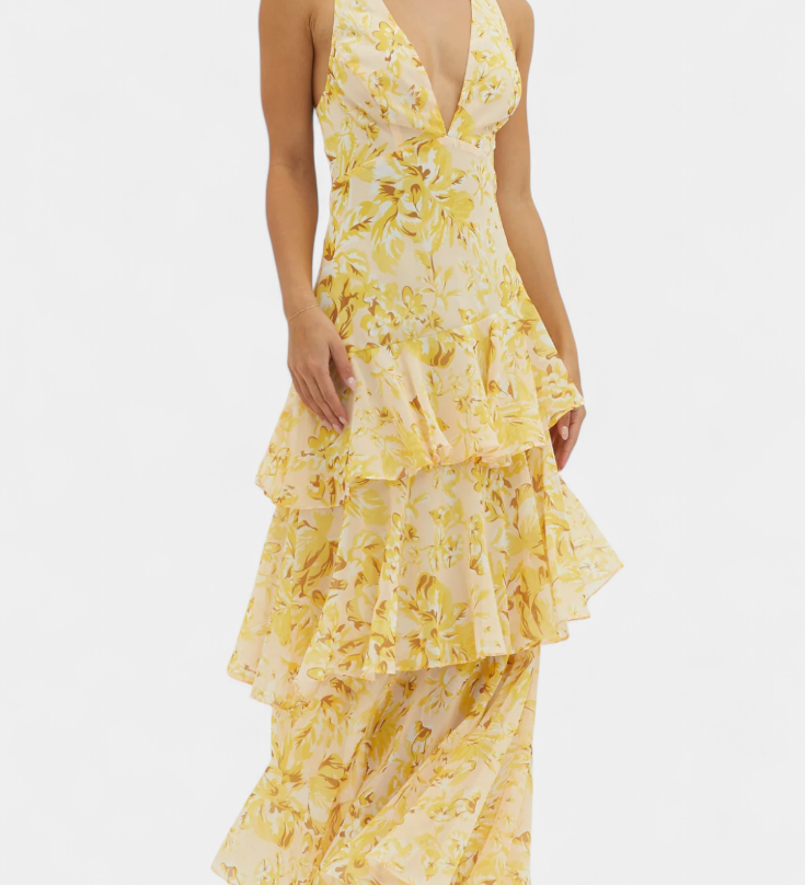 Domenica Vestido de Gasa con Escote en V y Capas Fluidas