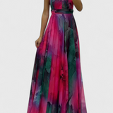 Caprice Vestido Maxi de Gasa con Estampado Floral y Cuello Halter