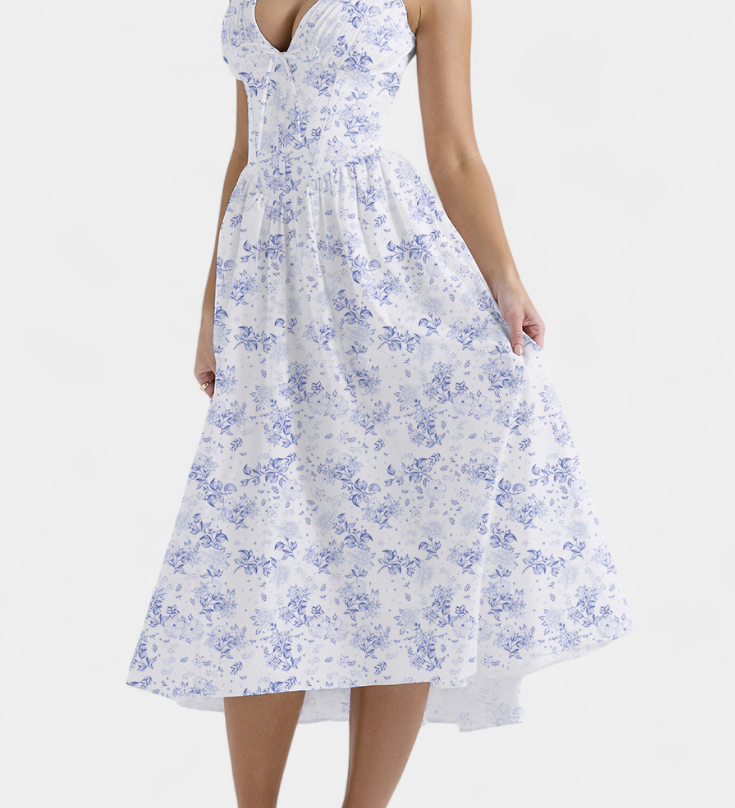 Margie Vestido Midi de Escote en V y Estampado Floral Romántico