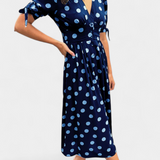 Lizzie Vestido Midi de Lunares con Escote en V Profundo