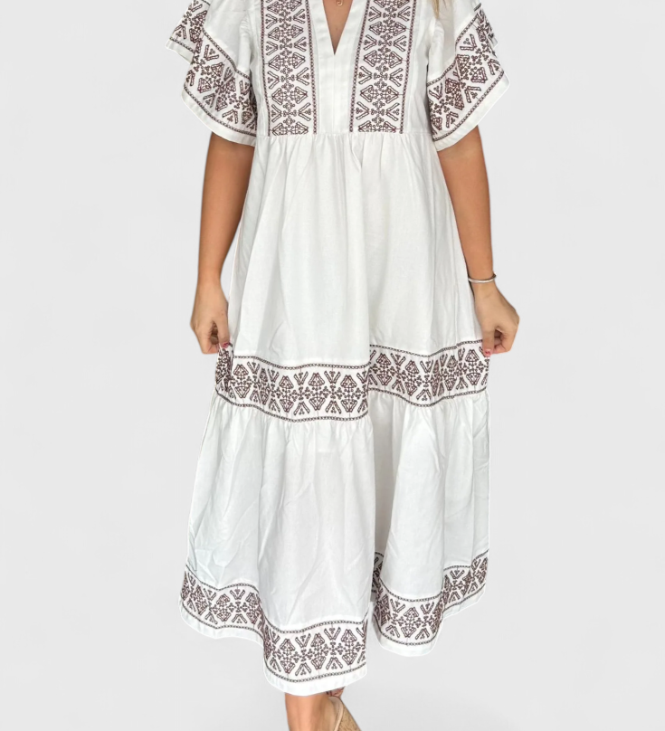 Allona Vestido Maxi Boho con Escote en V y Corte Relajado