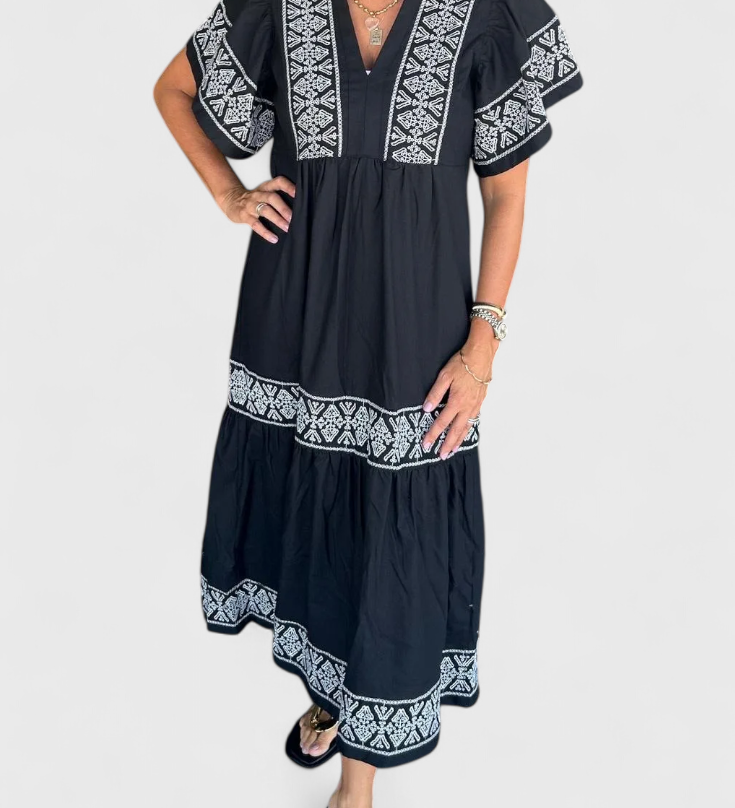 Allona Vestido Maxi Boho con Escote en V y Corte Relajado