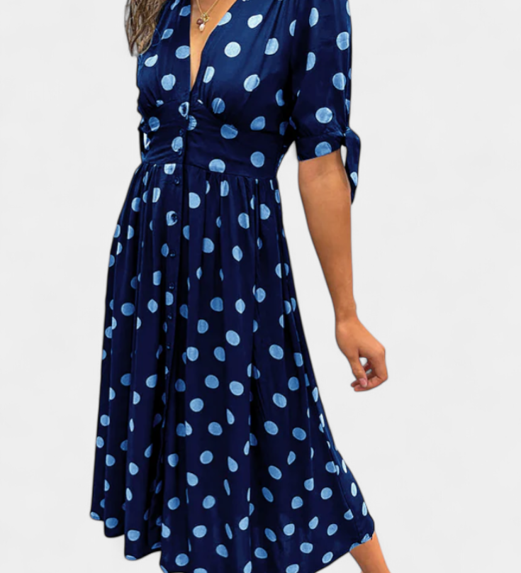 Lizzie Vestido Midi de Lunares con Escote en V Profundo