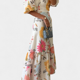 Kacey Vestido Midi de Algodón con Estampado Floral y Manga Abullonada