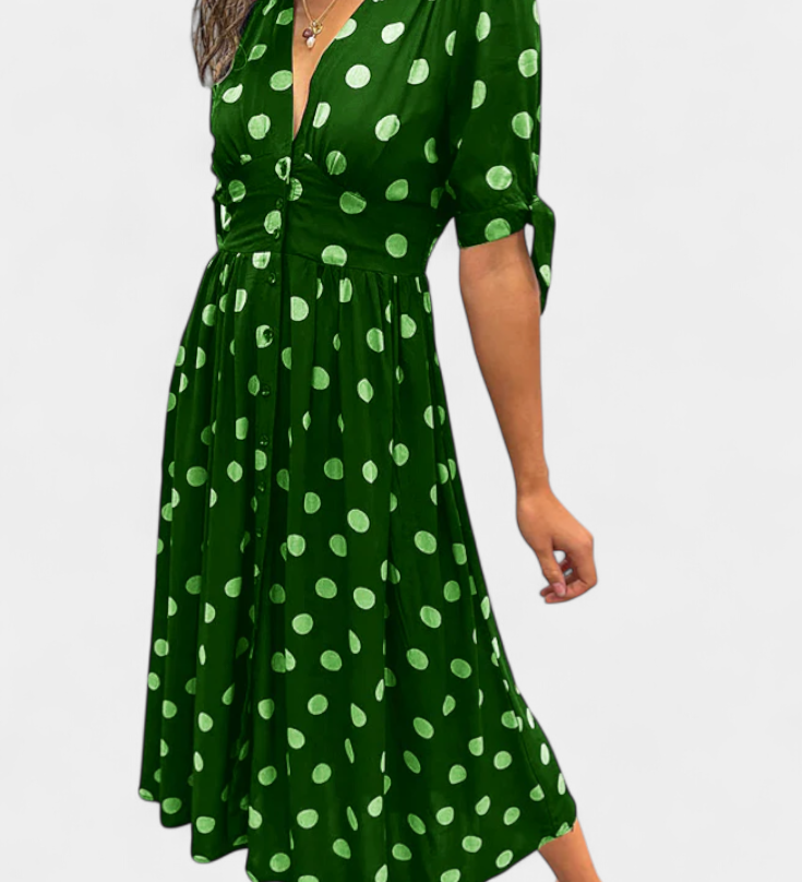 Lizzie Vestido Midi de Lunares con Escote en V Profundo