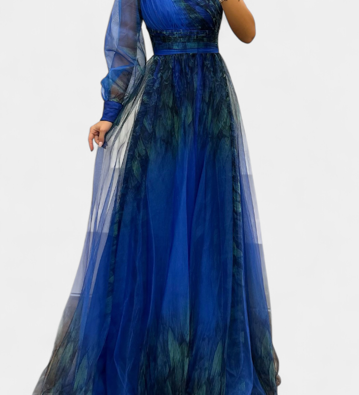 Becca Vestido Maxi de Chiffón con Hombro Descubierto y Flor Voluminosa