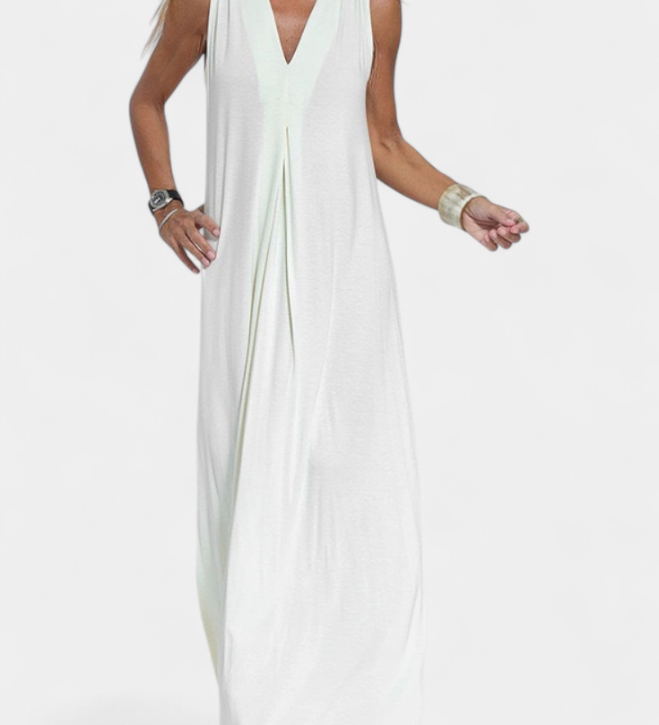 Felisa Vestido Maxi Sin Mangas en Color Liso y Silueta Elegante