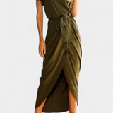 Clarissa Vestido Midi Envolvente con Abertura Lateral
