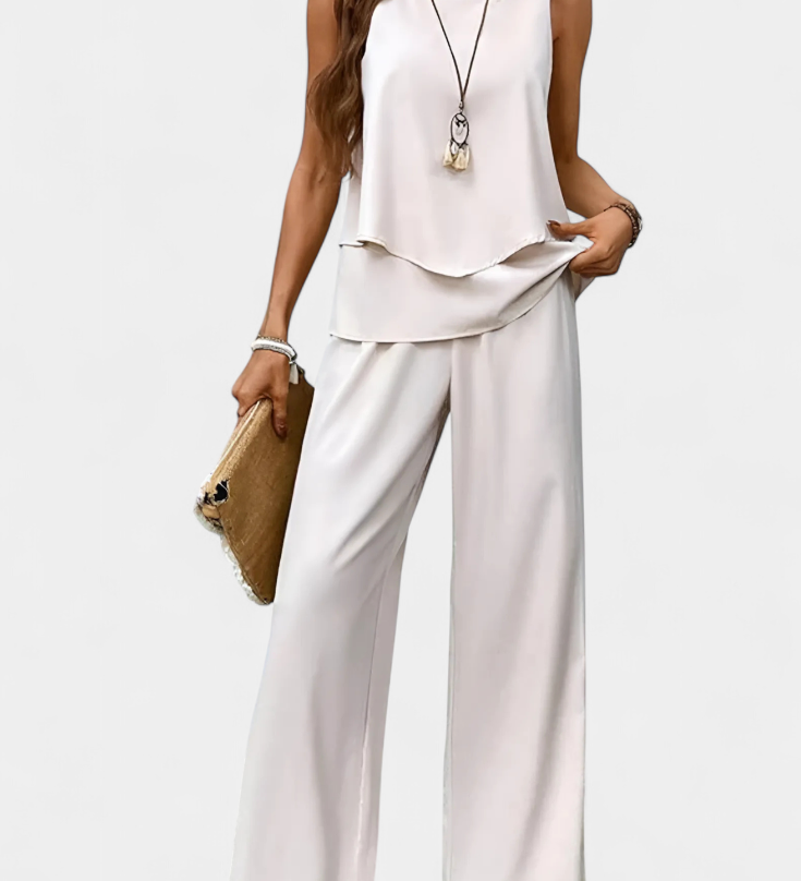 Martina Conjunto Boho Elegante Sin Mangas con Pantalón Recto Estampado