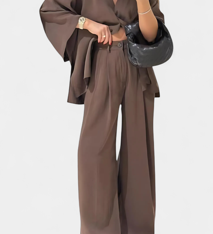 Eli Conjunto Oversize de Top con Cuello en V y Pantalón Recto